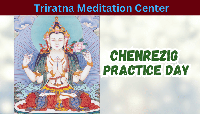 Beautiful Chenrezig Image and Chenrezig Practice Day Text Displayed